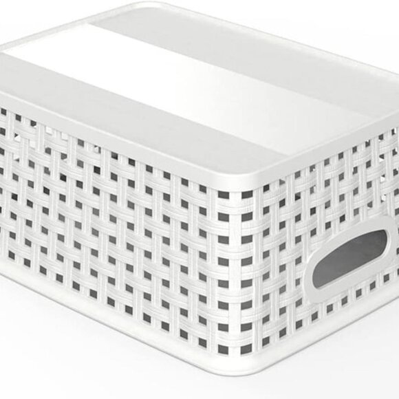 Plastic Storage Baskets, 6 Pack White Weave Bins Organizer, 10.1"x7.55"x4.1" - Picture 4 of 8